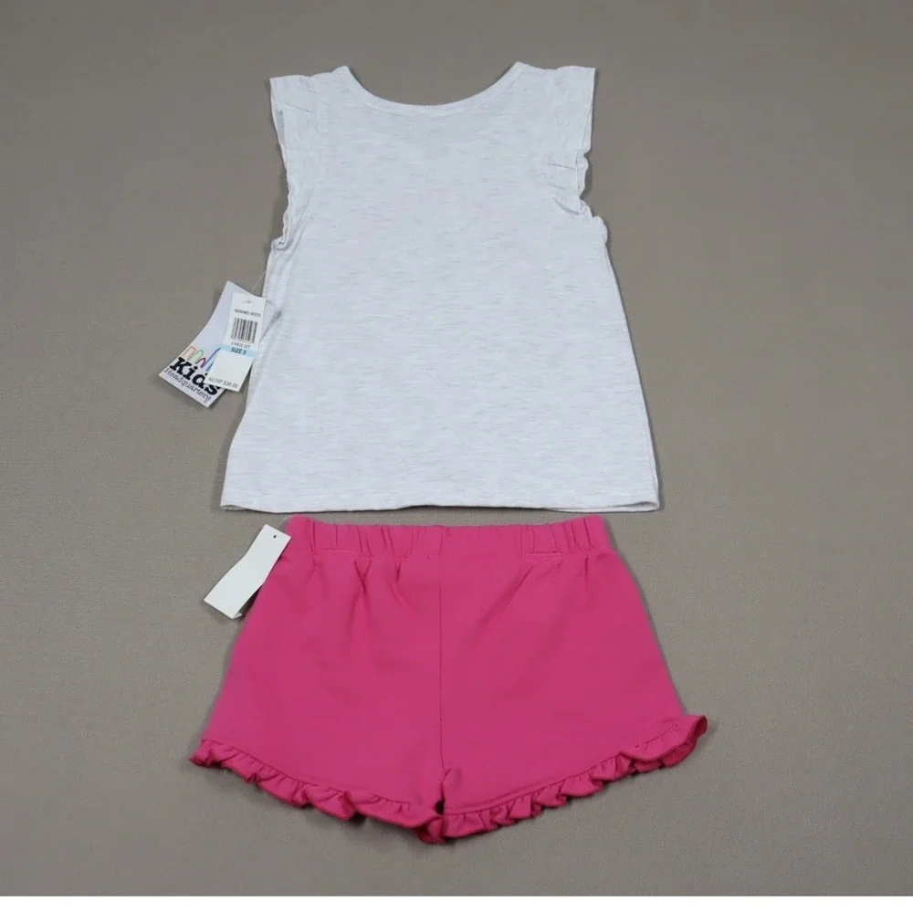Kids Headquarters Girls Flutter Sleeve Rainbow T-shirt‎ and French Terry Shorts
